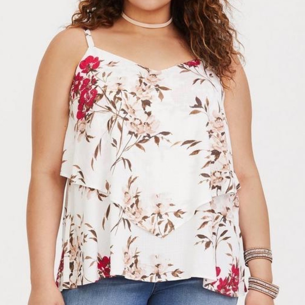 Torrid Sophie Textured Woven Double Layer Swing Cami Ivory Floral Size 2 (18/20)